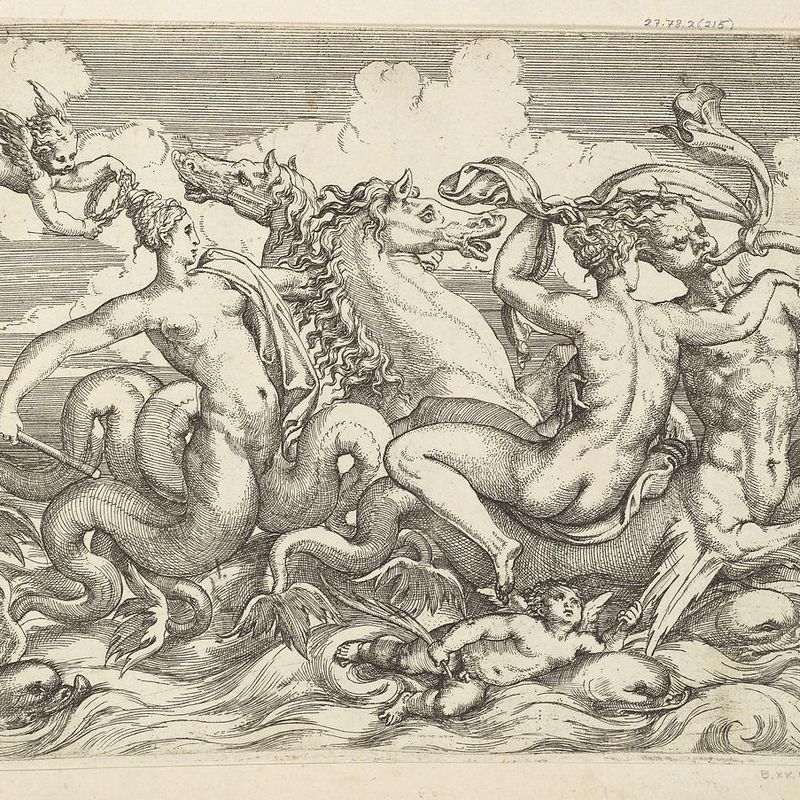 A Nereid Riding a Sea Centaur Accompanied by Other Sea Creatures