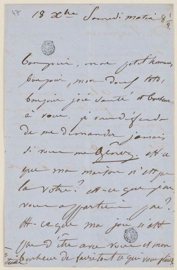Juliette Drouet à Victor Hugo, 18 décembre samedi matin 8h1/2 1847