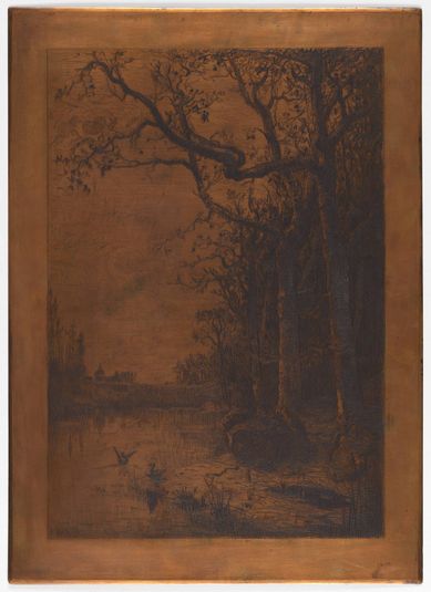 Etched copperplate "Landscape with Ducks" by Adolphe Appian