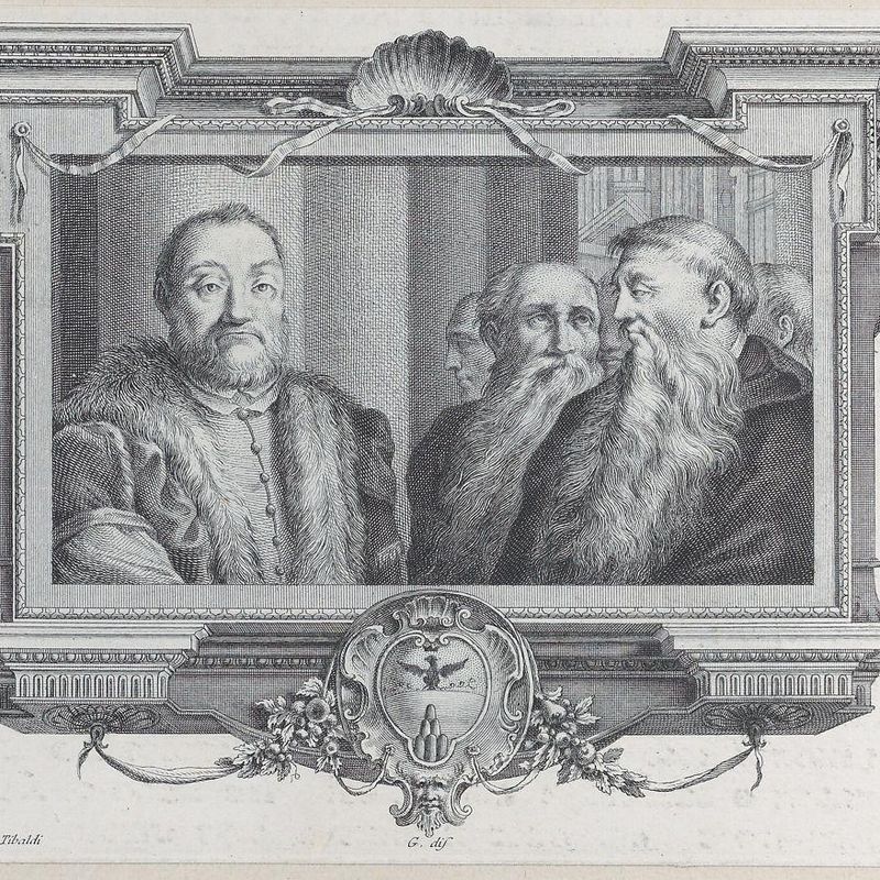Three bearded men, one wearing fur