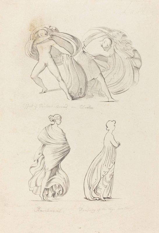 Drapery, Three Figures, a Bacchante and Two From Nature