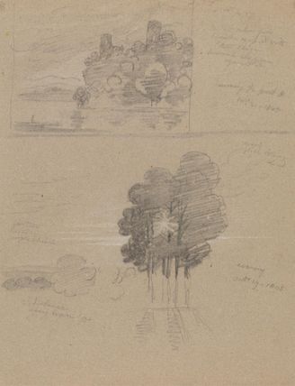 Two Sketches of a Castle and of Trees; Morning and Evening