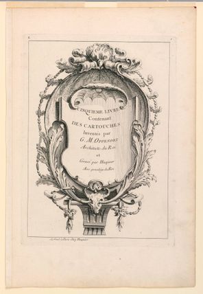 Title page from "Cinquième Livre Contenant des Cartouches Inventés par G. M. Oppenort Architecte du Roi et Gravé par Huquier"