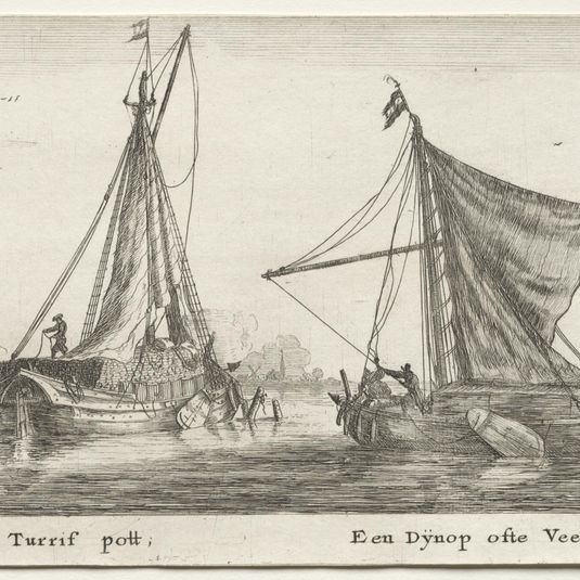 Various Ships and Views of Amsterdam (Verscheÿde Schepen en Gesichten van Amstelredam), Part II:   A Frisian Peat Barge.  The Dÿnop, near the Veensche Peat Pond