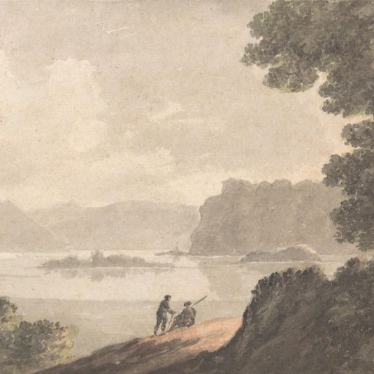 Figures in a Lakeside Romantic Landscape