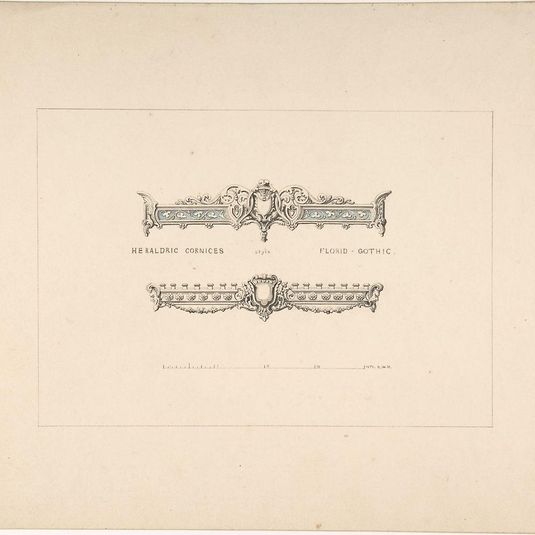 Designs for Two Heraldic Cornices, Florid Gothic Style