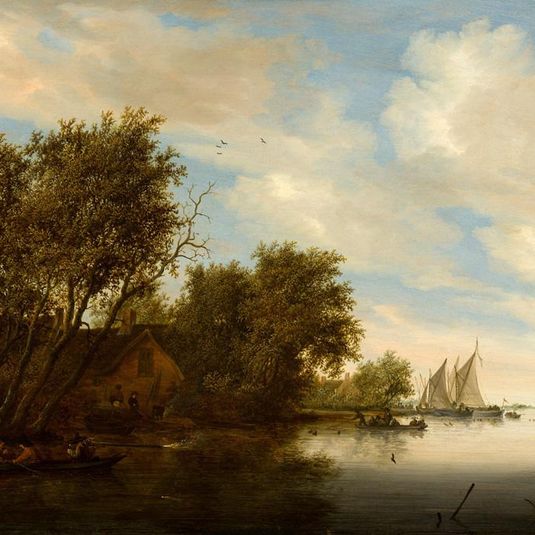 River View with a Man Hunting Ducks