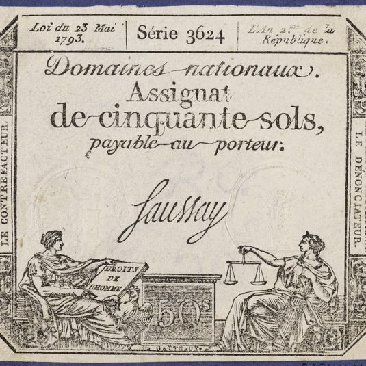 Assignat de 50 sols, série 3624me, 23 mai 1793