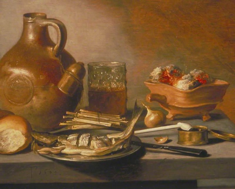 Still Life with Herring, Wine and Bread