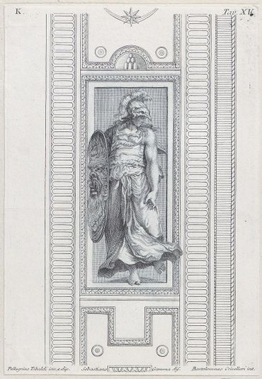 Plate 15: mythological figure wearing a helmet and holding a shield
