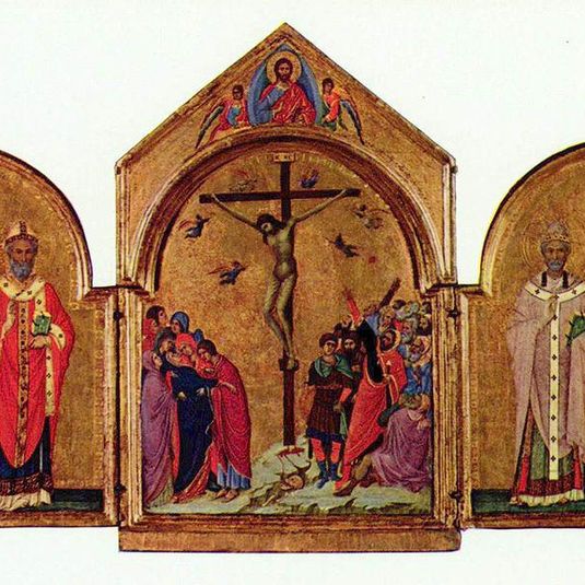 Triptych: the Crucifixion; the Redeemer with Angels; Saint Nicholas; Saint Gregory