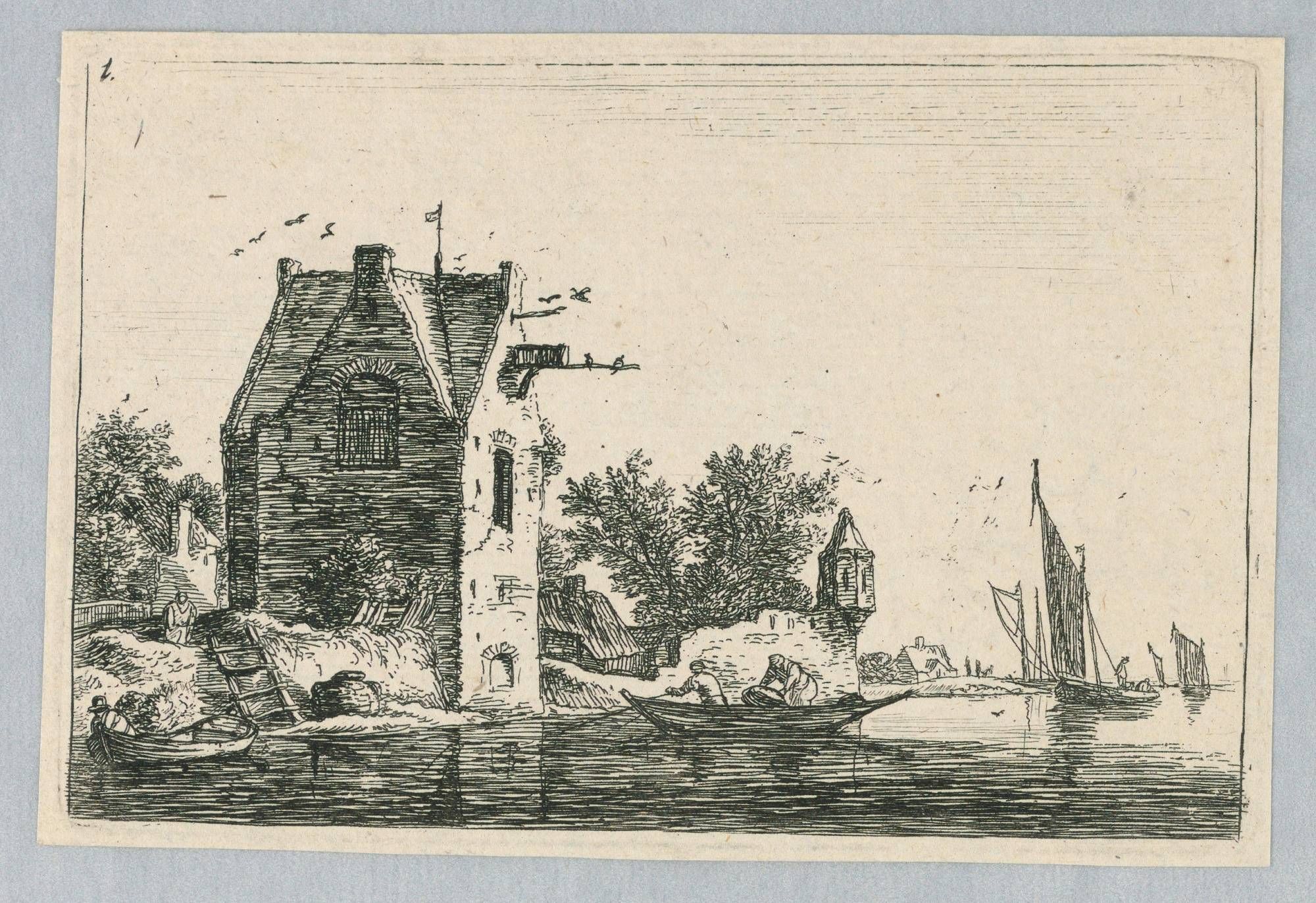 A Tower Near a Ruined Wall at the Water's Edge
