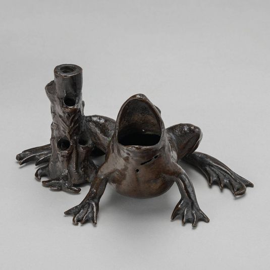 Inkwell in the Form of a Frog beside a Tree Stump