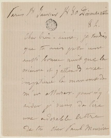 Juliette Drouet à Victor Hugo, 18 janvier dimanche matin 8h 1880