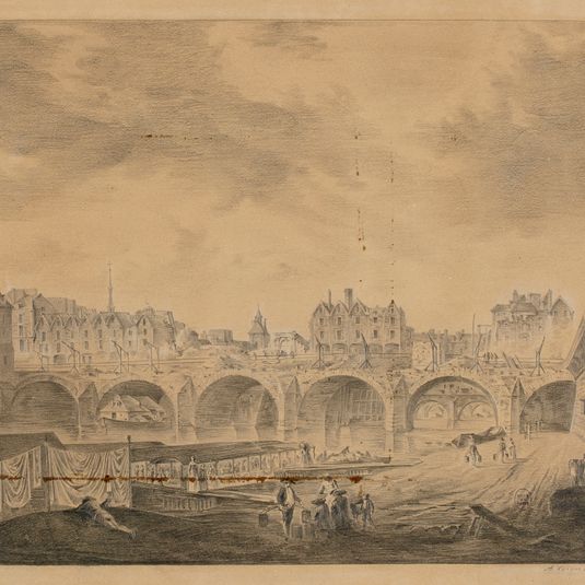 Démolition des maisons sur le pont Notre-Dame (copie d'un dessin ancien).
