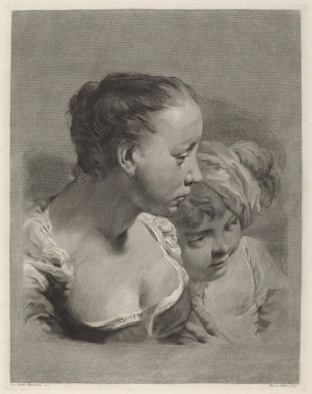 Young Woman and a Boy Facing Right