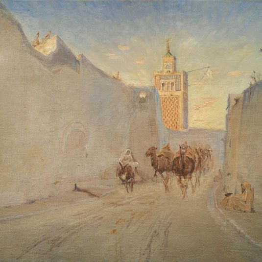 Camels in a Street in Tunisia