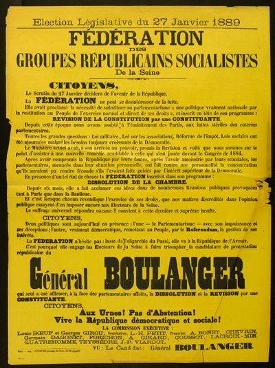 Election Législative du 27 Janvier 1889/ FEDERATION/ DES/ GROUPES REPUBLICAINS SOCIALISTES/ De la Seine