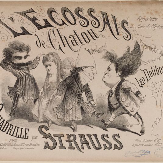 "L'écossais de Chatou", page de titre de partition de quadrille, par Isaac Strauss d'après Léo Delibes.