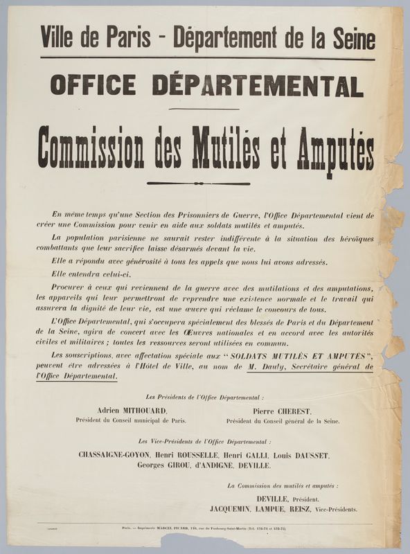 Ville de Paris - Département de la Seine/ OFFICE DEPARTEMENTAL/ Commission des Mutilés et Amputés