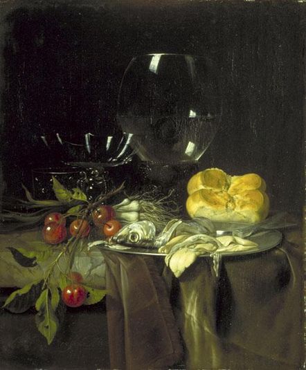 Still-life: Herring, Cherries and Glassware