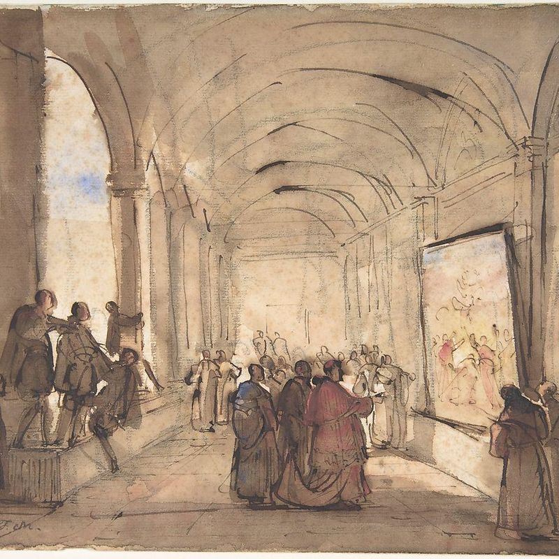 A Cardinal Examining a Painting in a Cloister