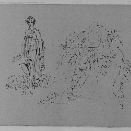 Liberty Figure; Fleeing Nude Female Figure with Putti (from Sketchbook)