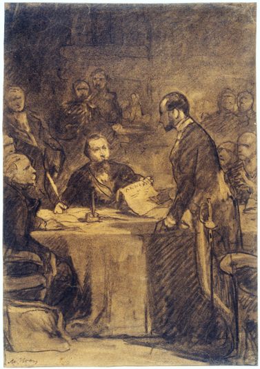 Napoléon III remettant au baron Haussmann le décret d'annexion des communes limitrophes (étude pour le tableau détruit dans l'incendie de l'Hôtel de Ville)