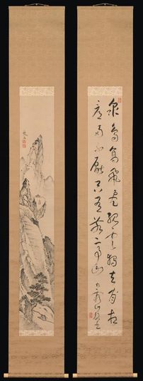 池大雅筆 「独座敬亭山」図 Landscape and Couplet of Chinese Verse