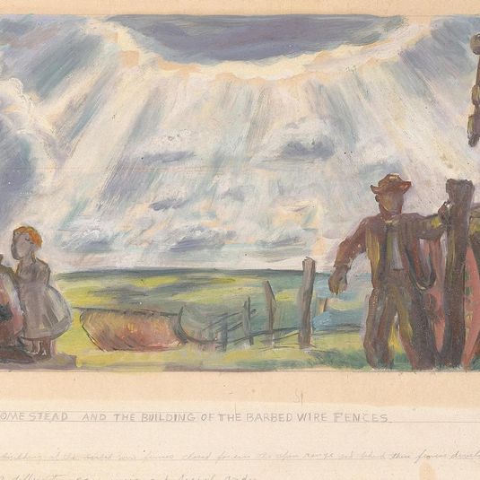 The Homestead and the Building of the Barbed Wire Fences (Mural Study for Interior Building, General Land Office, Washington, D.C.)
