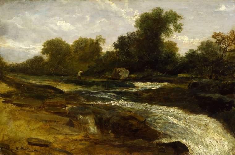 River landscape with an angler