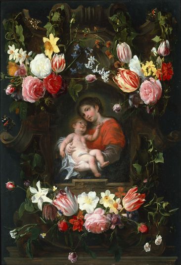 Blumengirlande Mit Madonna Und Kind