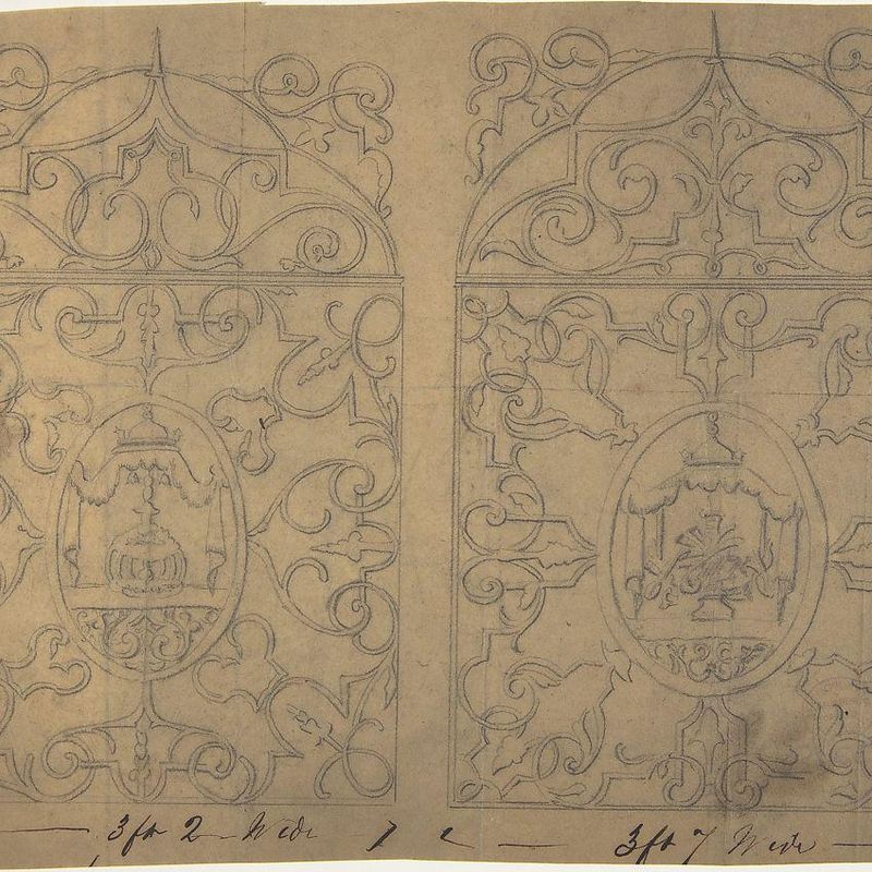 Ornament Designs on Two Panels, the Central Cartouches Decorated with Tents