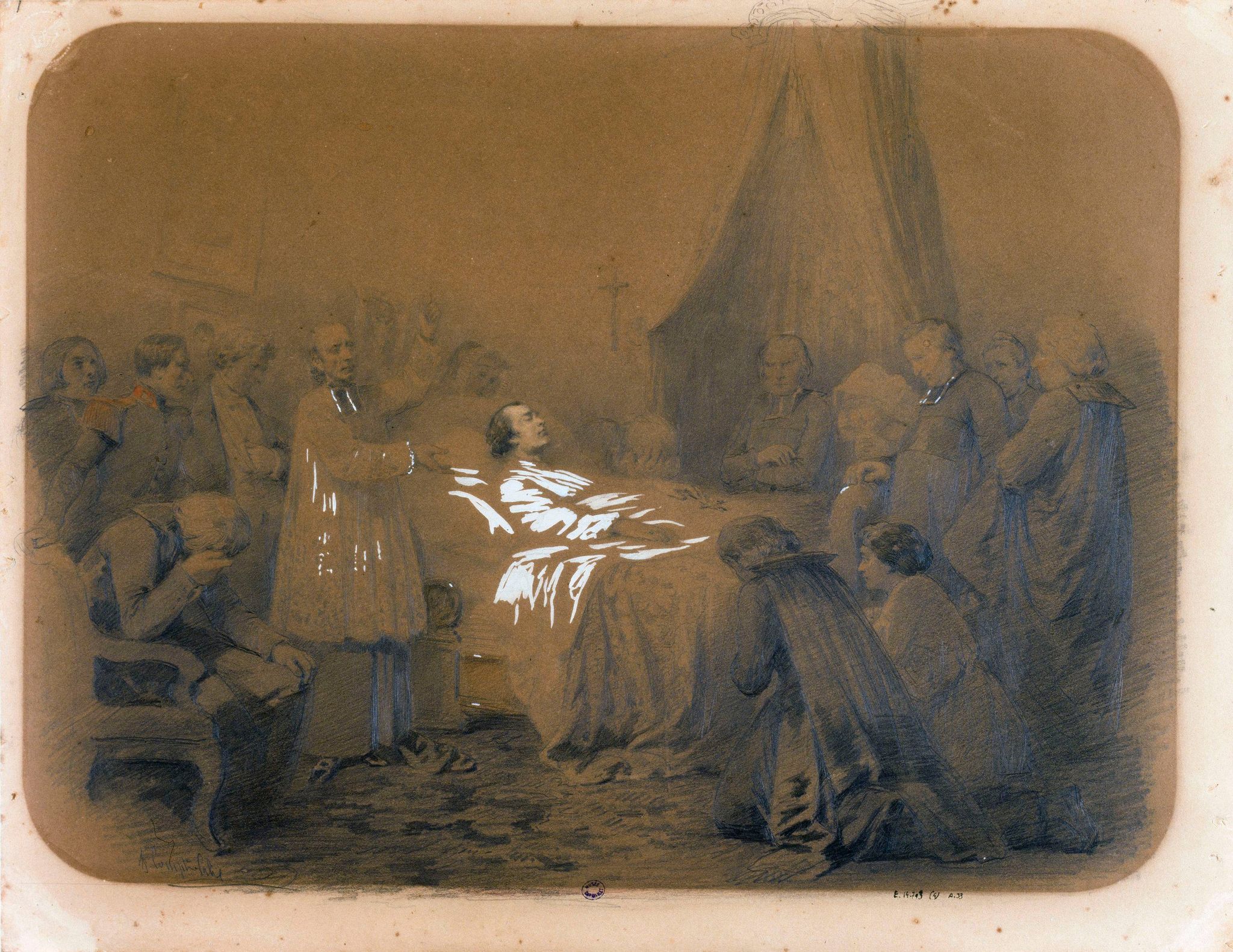 Les derniers moments de Monseigneur Affre : Monseigneur Affre sur son lit de mort.