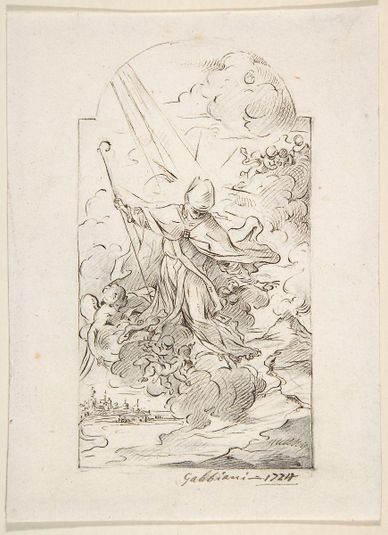 Saint Januarius Saving Naples from an Eruption of Mt. Vesuvius. Verso: Small sketch of similar scene.