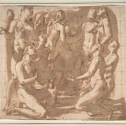 Group of Nude Male Figures Kneeling and Standing in Supplication