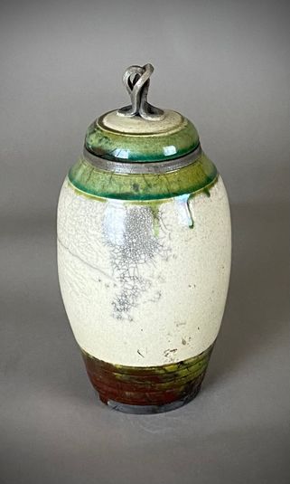White Crackle and Green Lidded Pot