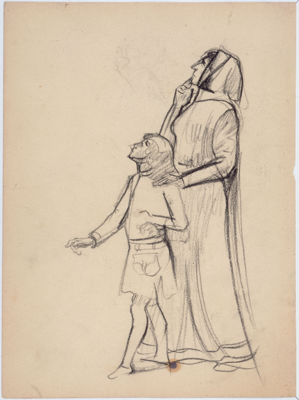Une femme du peuple, la main posée sur l'épaule d'un garçonnet (recto)