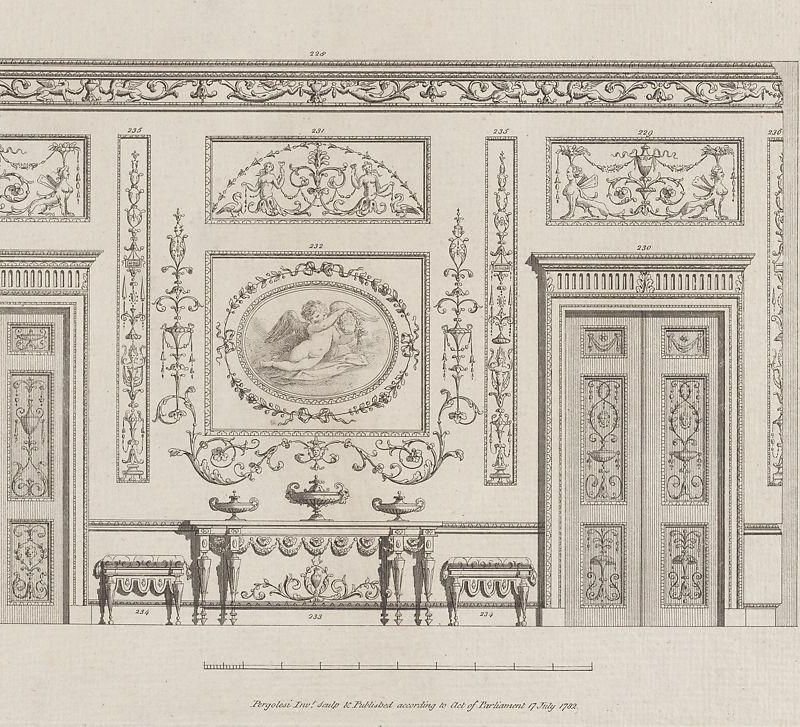 Interior Ornamented Wall with Doors, nos. 228–239 ("Designs for Various Ornaments," pl. 42)
