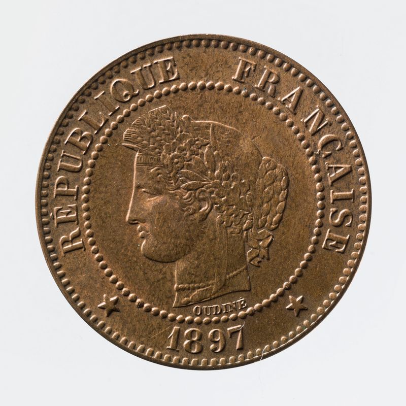 Pièce de 2 centimes en bronze de la IIIe République, 1897