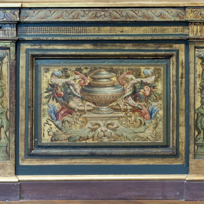 Decorated Panel, Urn and Fruit, with Pilaster on Each Side and Parts of Top Rail