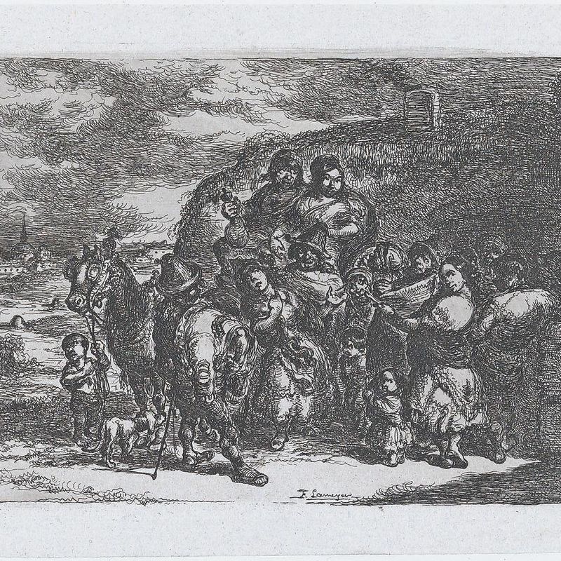 Plate 13: a group of people outdoors including possibly musicians, from the series of customs and pastimes of the Spanish people