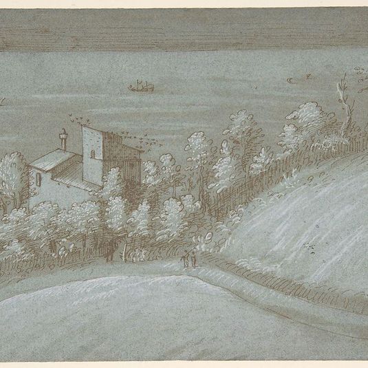 A House with a Dovecote and Trees by the Sea