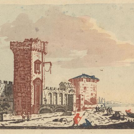 Castles, Ruins and Seascapes - Six Colored Engravings