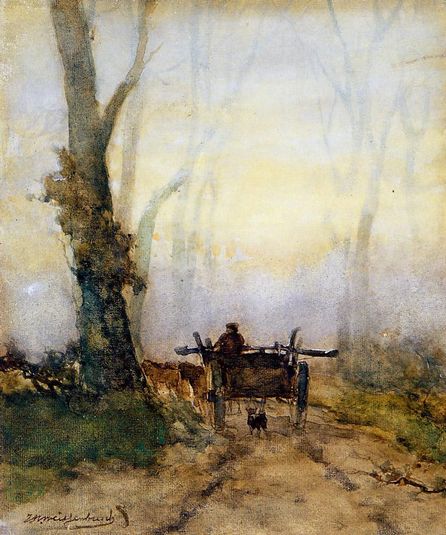 Man on a cart in wood