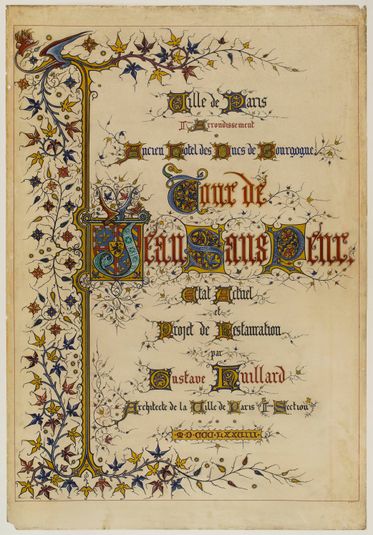 Page de titre d'un ensemble de dessins de l'ancien Hôtel des Ducs de Bourgogne, relevé d'état et projet de restauration