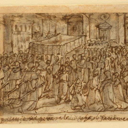 Sketchbook Page with Procession with the Host and Pontifical Mass