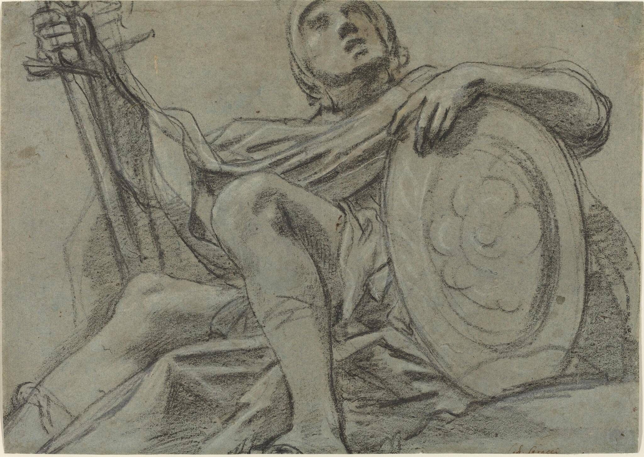 Seated Warrior Holding a Sword and Shield [recto]