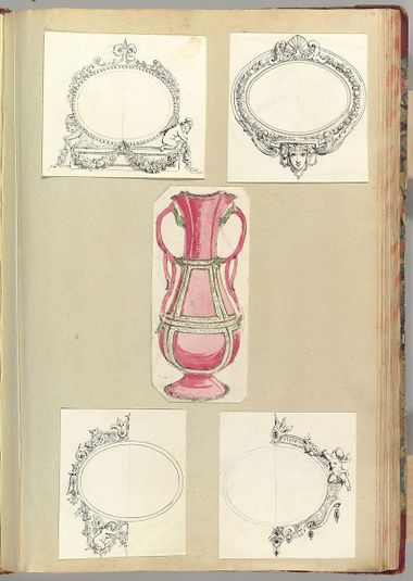 Designs for Four Mirrors and a Two Handled Vase