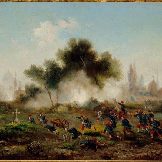 Assaut d'un cimetière par les troupes régulières, mai 1871